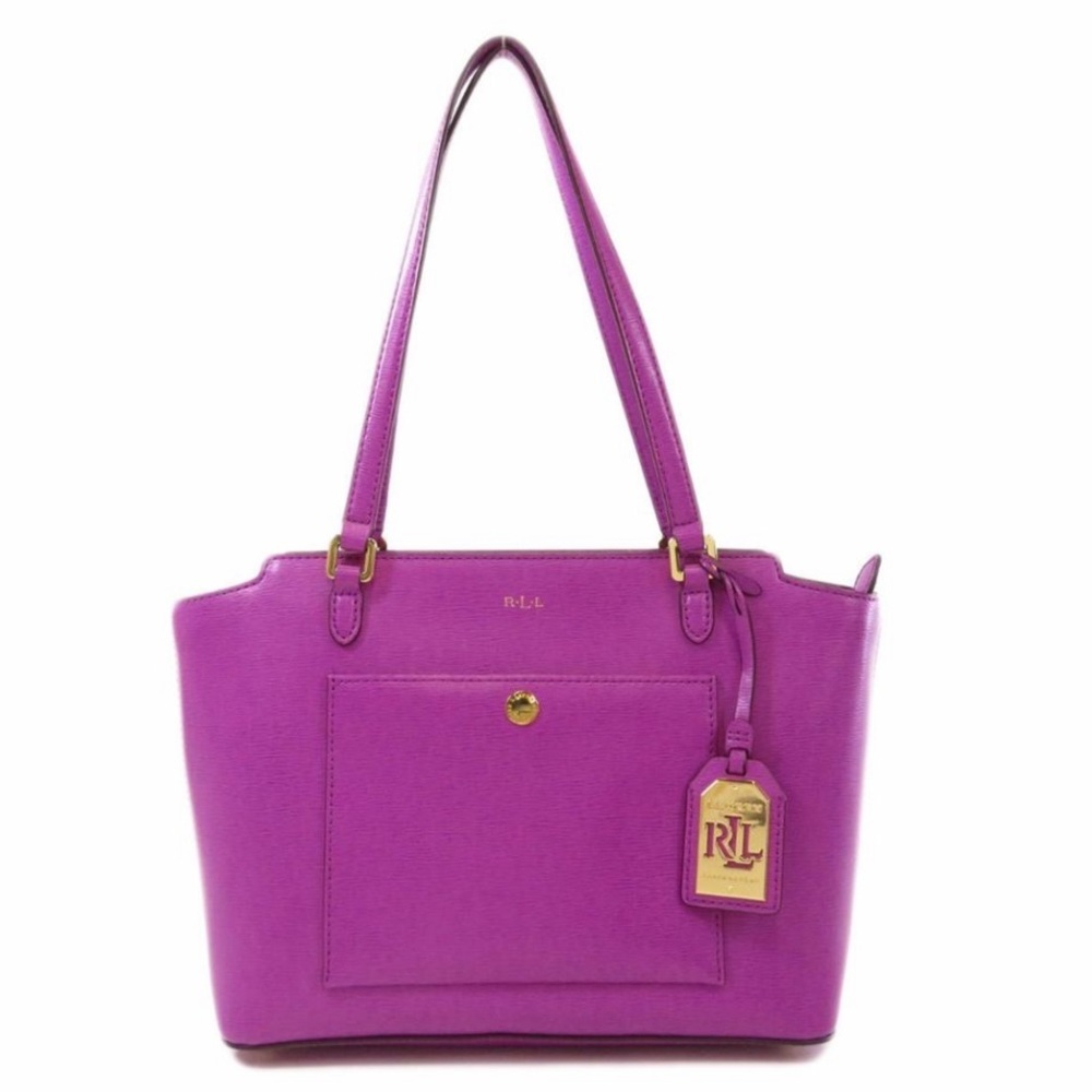 Lauren Ralph Lauren Bag Logo Purple Leather Tote